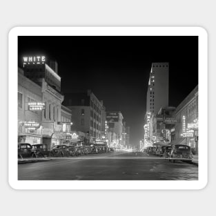 Downtown At Night, 1942. Vintage Photo Sticker